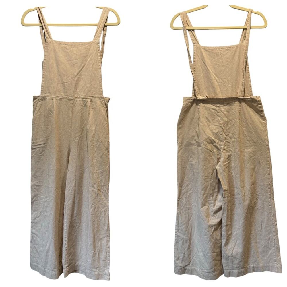 Oak + Fort Lagenlook Neutral Relaxed Fit Wide Leg Striped Jumpsuit Overalls Sm
